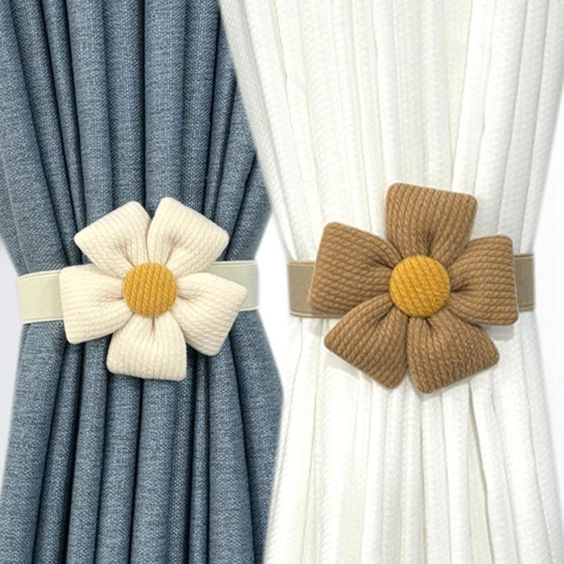 Pack of 2 Floral Elastic Curtain Tiebacks Adjustable Strap Window Drape Holdbacks for Children Room Home Office Decors