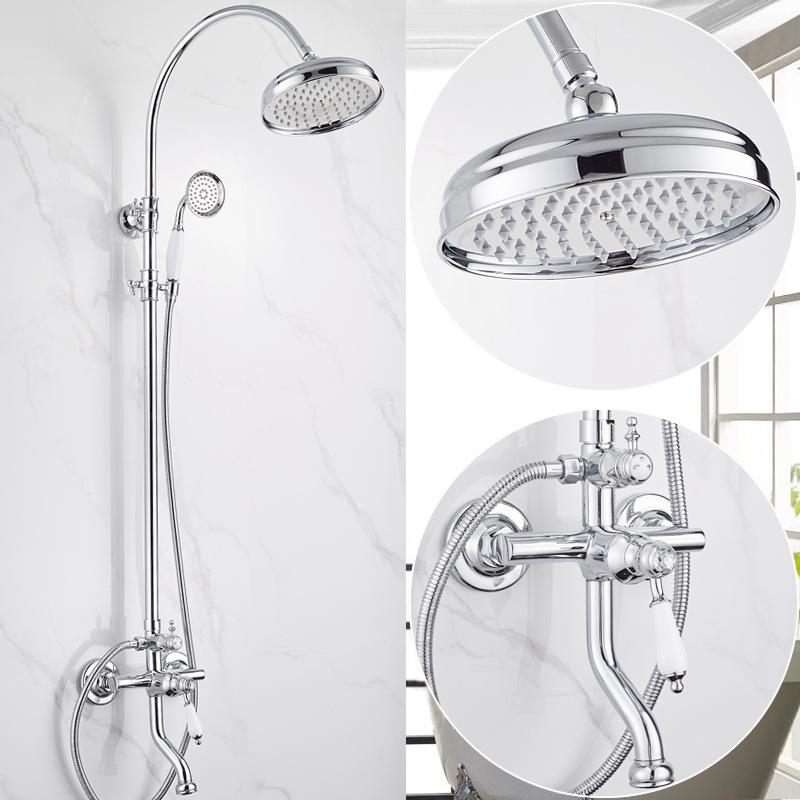 

Tuqiu Gold Набор для душа для ванной комнаты, хромированный смеситель для душа с эффектом дождя, полированный золотой латунный набор для ванны и душа