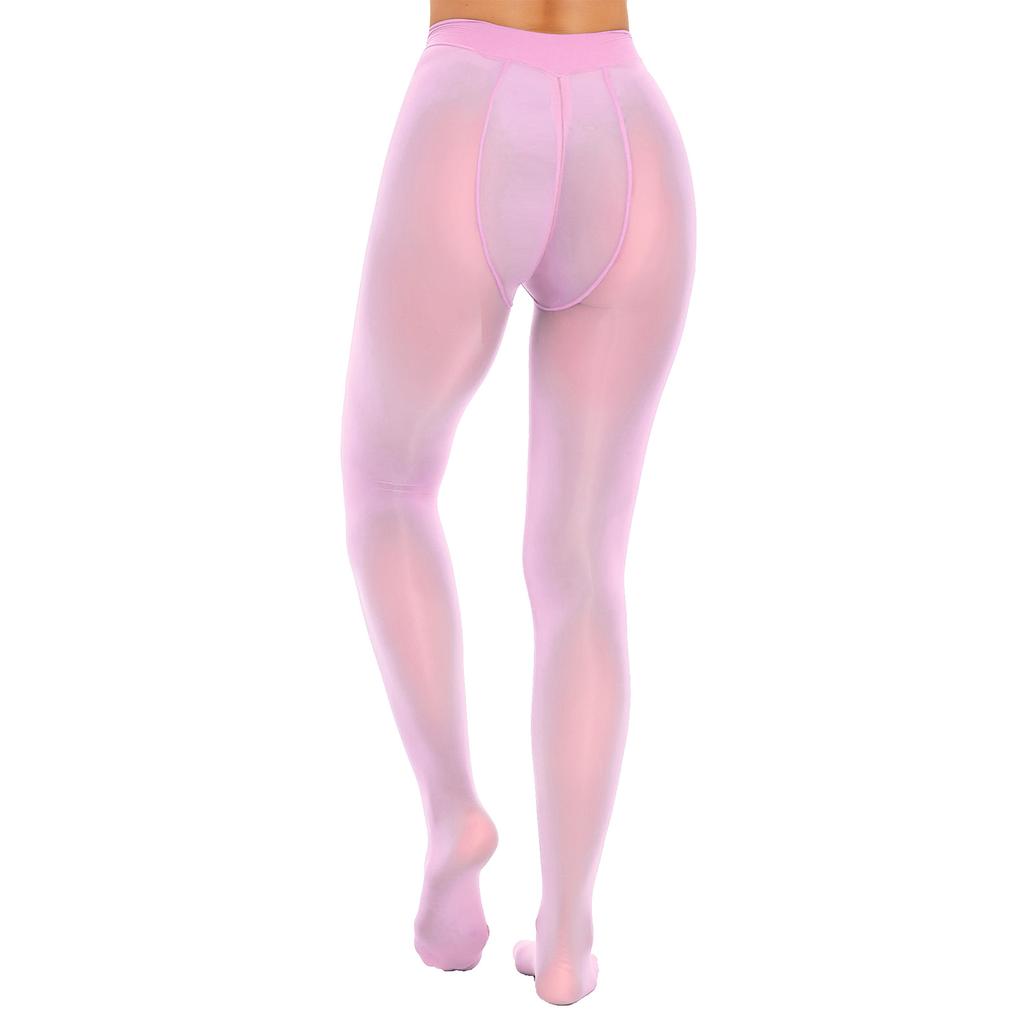 Women Sheer Pantyhose Zipper Crotch Design Stretchy See Through Tights Solid Color Elastic Waistband Leggings