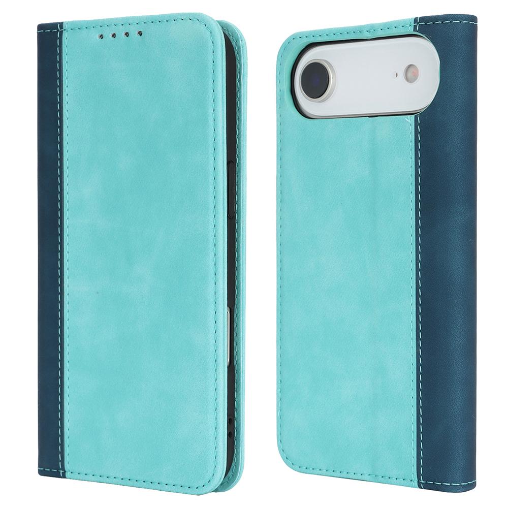 

For iPhone 17 Air Case Calf Texture 3 Card Slots Color Splicing Leather Phone Cover Light Blue Dark Blue
