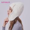SOMALER Winter Angora Wool Knit Beanie Plush Ushanka Russian Hat with Windbreak Rope Knitted Hood Earflap Hats Ski Trapper Cozy Cap