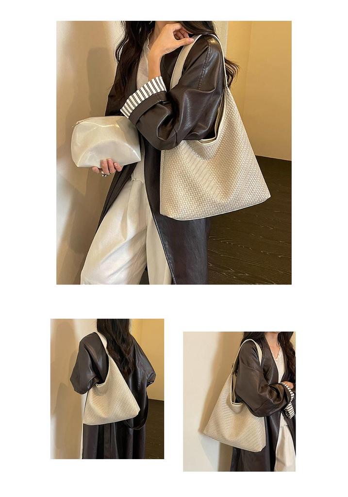 Korean Retro Large Capacity Woven Shoulder Tote - Women's Fashionable Versatile High-End Underarm Bag