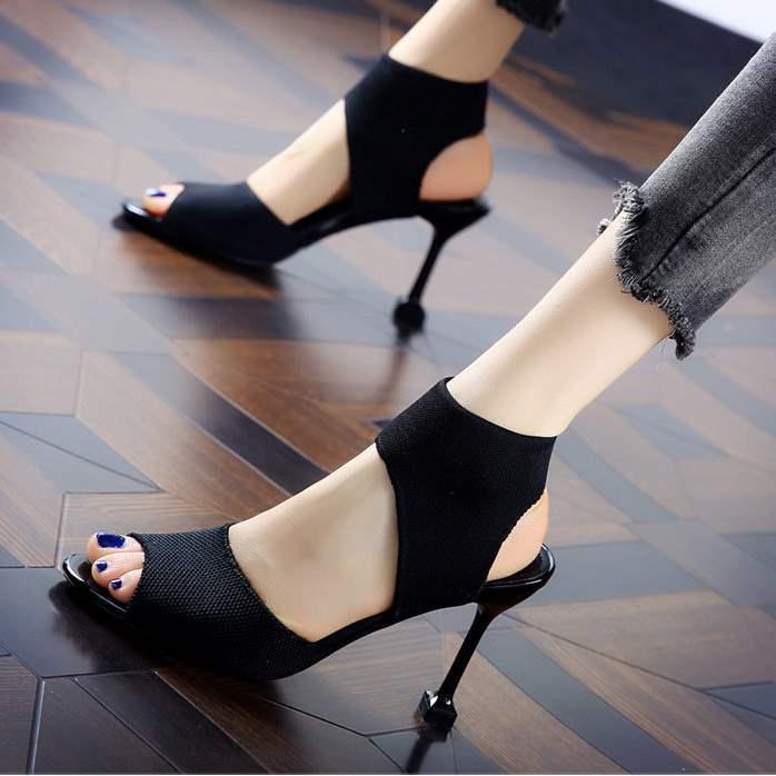 

Женские черные босоножки-стилет с открытым носком - Дышащие, Влагоотводящие, Эластичная вязка малых и больших размеров EU 39