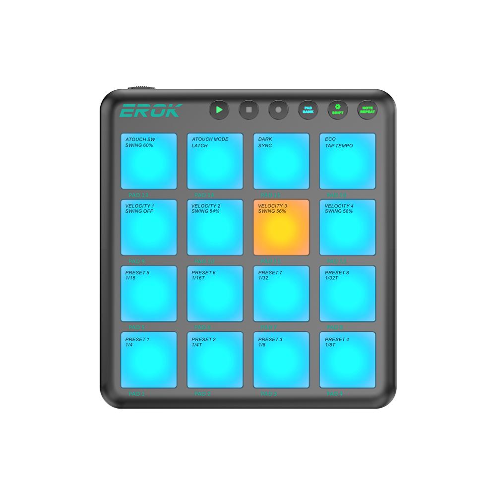 EROK PocketBeats MIDI Controller 16 RGB Pads Bluetooth Wireless Recharge Portable Beat Pad for DJ Beat Making & Music Production