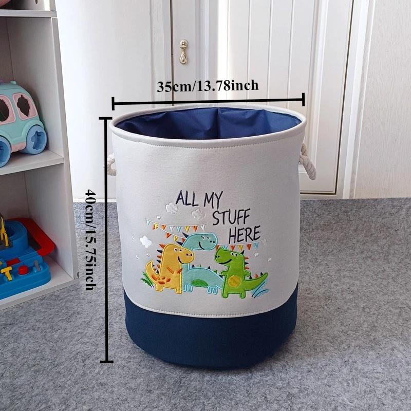 Cartoon Toy Storage Basket & Foldable Canvas Laundry Hamper Collapsible Clothes Organizer Bin with Handles for Kids Room