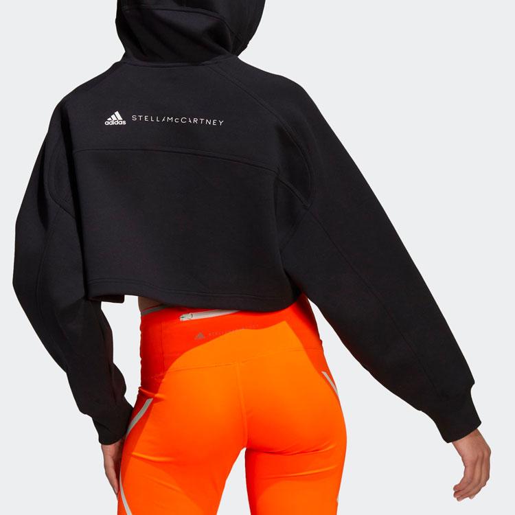 Adidas X Stella McCartney Collaboration Solid Logo Micro Badge Hooded Zip Short Jacket Women Jacket Black H59962