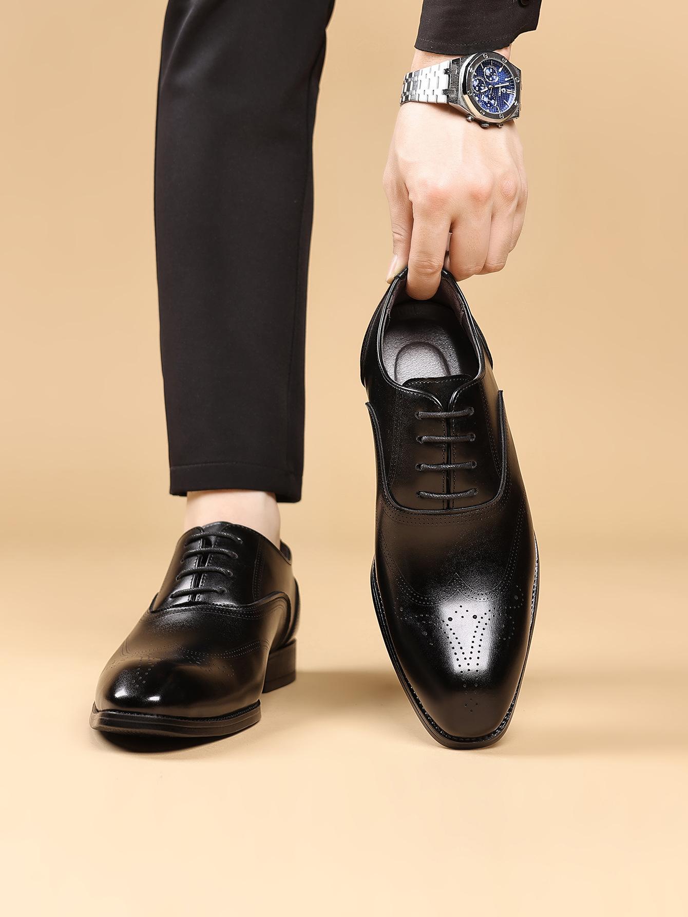 

5505 imitation wood grain, fashionable Japanese square head leather shoes 2025 new men s leather shoes, spot fast delivery 38 чёрный