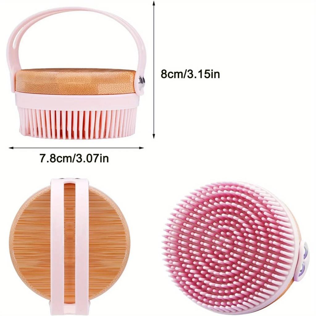 Silicone Body Scrubber Facial Care Bath Brush Gentle Exfoliating with Wooden Base Soft Bristle Skin Care Tools Bath Accessory