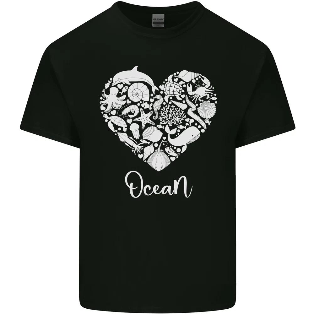 Ocean Heart Ecology Dolphin Fish Whale Octopus Unisexs Light Cotton TShirt S