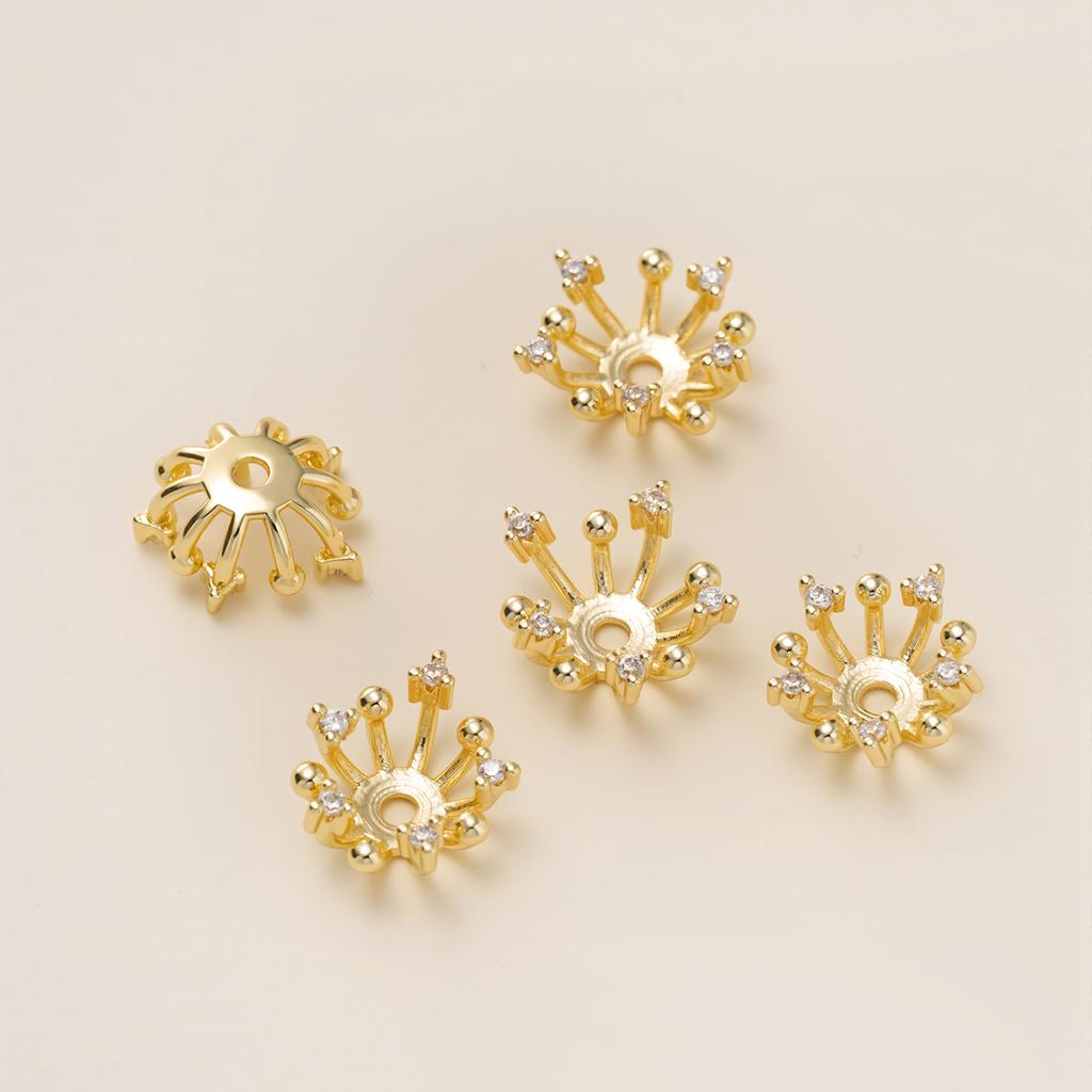 2Piece/Pack 14/18K Gold Color Plated Flower Torus Shape Beads Caps for DIY Necklace Bracelets Jewelry Making Accessories