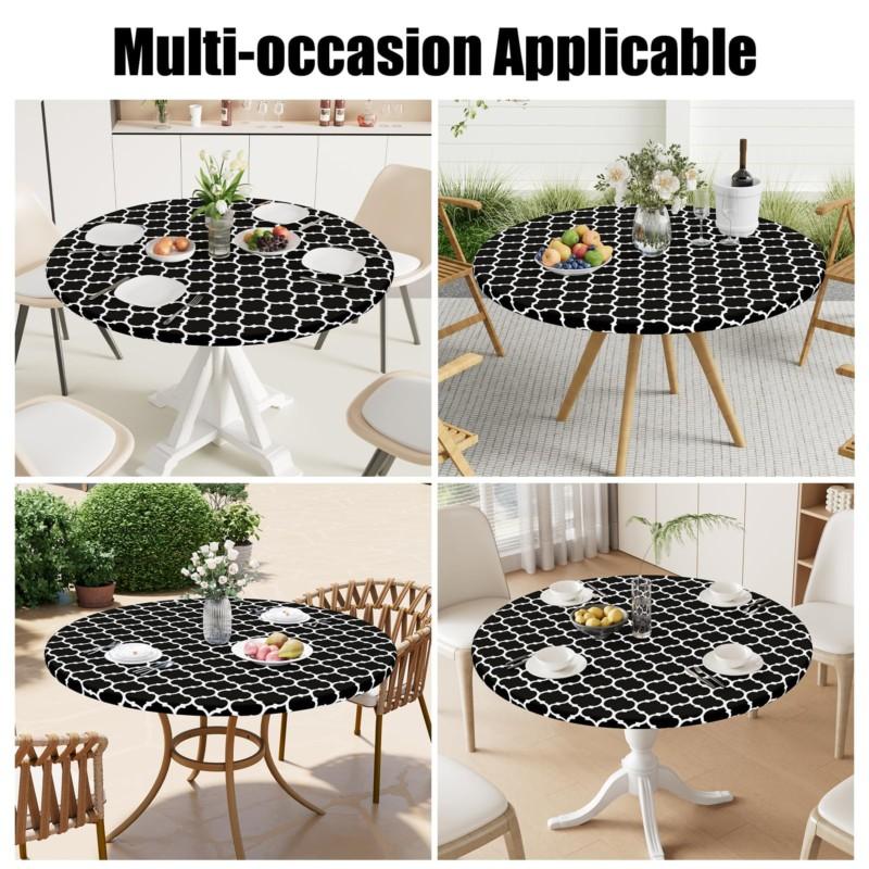 Homaxy New Round Tablecloth 1 PCS PEVA Material Wipeable Flannel Backed Vinyl Tablecloths Waterproof Elastic Fitted Table Covers