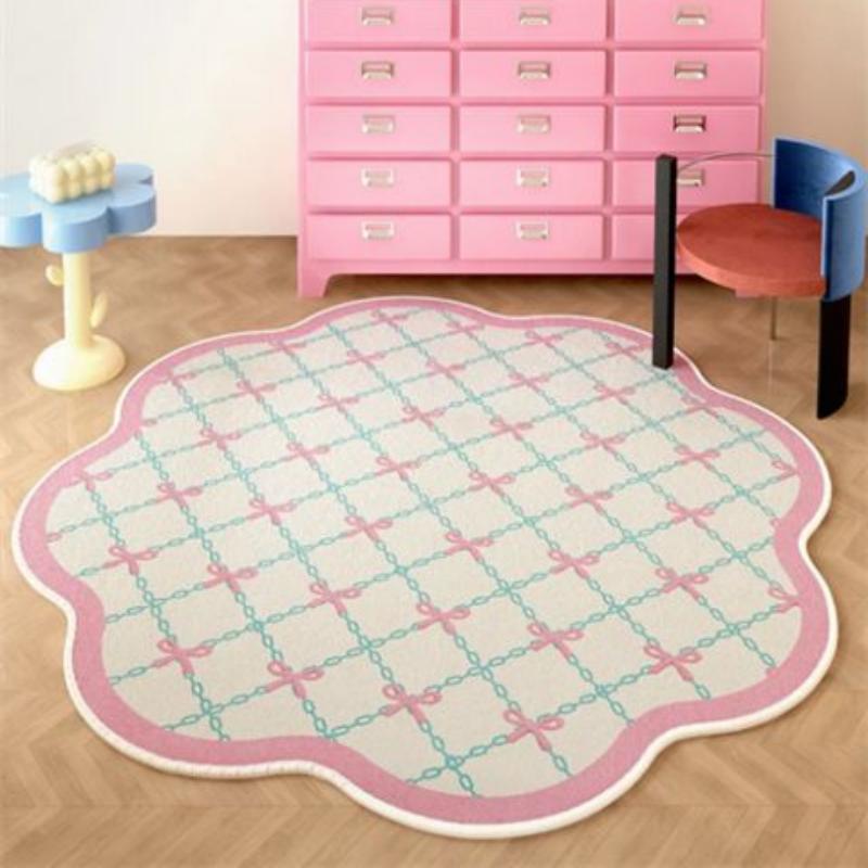 

VIKAMA Мультяшный бант Круглый петлевой ковер для дома, дивана, кабинета, спальни девочки, Нескользящие износостойкие прикроватные коврики, Домашнее украшение 80X80CM(2.6X2.6FT