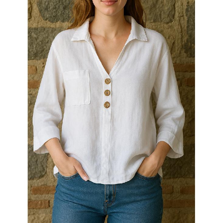 

2026 New Spring/Summer Turn-down Collar Solid Color Loose Shirt Fashionable Casual Women s Top S белый