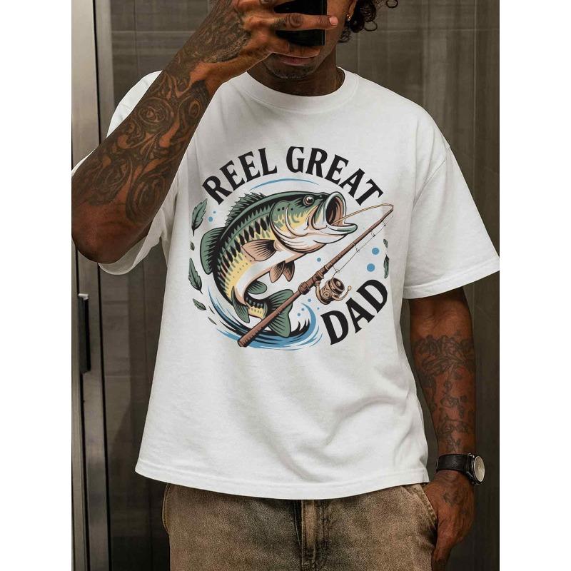 European sizes Men S Fishing Graphic T-Shirt - White Crew Neck Short Sleeve with Reel Great Dad Fish Print, Breathable Soft Fabric S белый