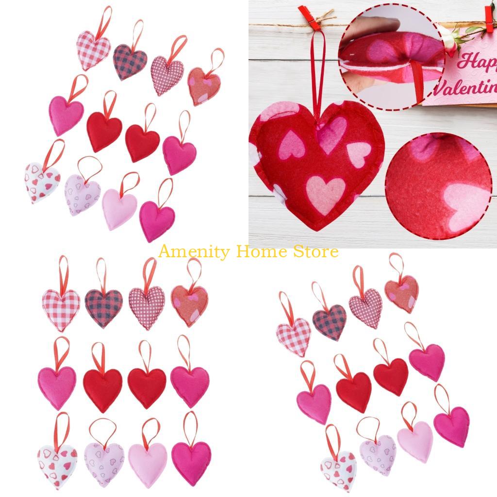 

F26C 12Pieces Valentines Day Heart Hanging Decorations Fabric Soft Ornaments Pendants for Indoor or Outdoor Party Supplies CN