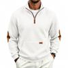 Men Waffle Knit Half Zip Sweatshirt Stand Collar Long Sleeve Pullover Casual Pocket Tops Autumn Fashion American Retro Sweatshirts Men