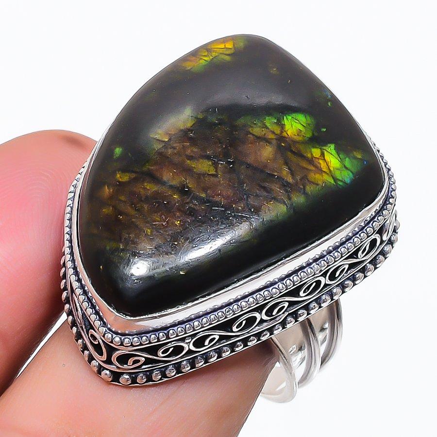 Natural Labradorite Gemstone 925 Sterling Silver Jewelry Ring Size 10 E1A28
