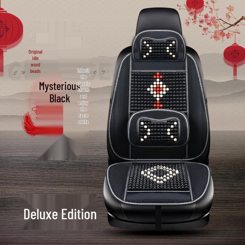 HD Chinese Knot Wooden Bead Car Seat Cushion - All-Season Interior Seat Cover