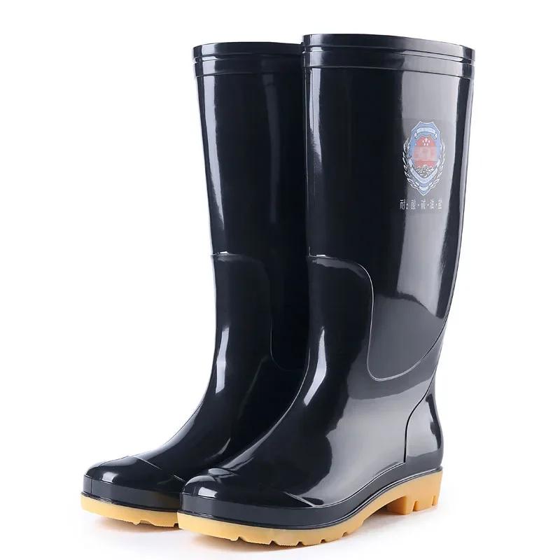 Men High Top Rain Boots Waterproof PVC Rubber Work Boots Non Slip Long Drum Protective Footwear for Outdoor Labor