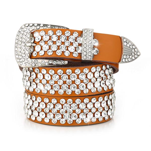 Ladies' Wide Leather Belt with Rhinestone Accents - Korean Style Versatile Cowhide Fashion Accessory