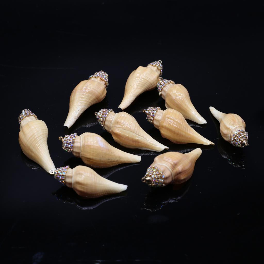 5Pcs Drilled Conch Pendant Artificial Drilling Shell With Diamond Yellow String Snail Pendant For Jewelry Making DIY Necklace Bracelet Accessory