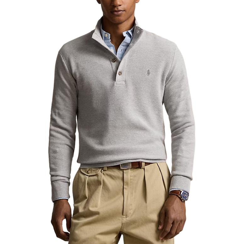 Polo Ralph Lauren Logo Embroidered Solid Color Mock Neck Pullover Sweater Men sweater Gray 710918165-007