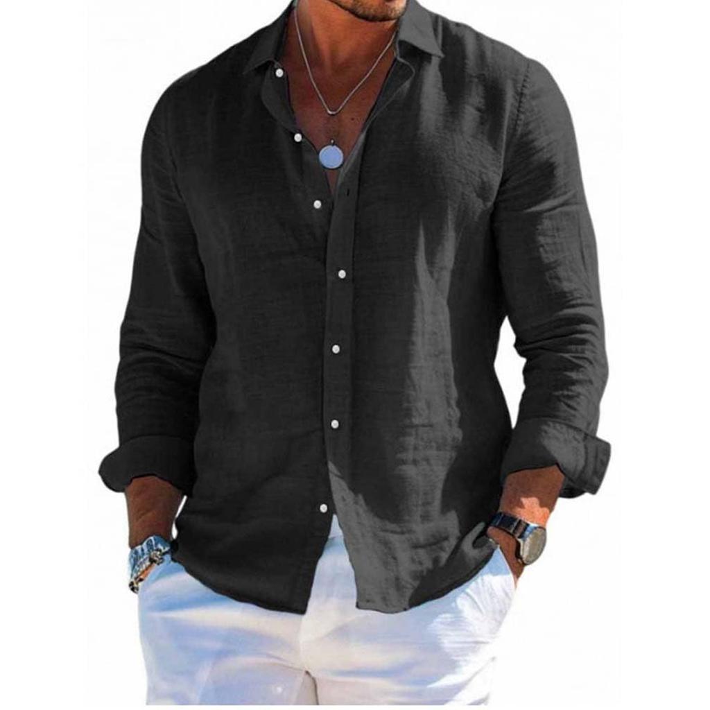 Men's Long Sleeve Linen Shirt Turn-Down Collar Shirt Business Casual Shirt Business Shirt Regular Fit  Shirt