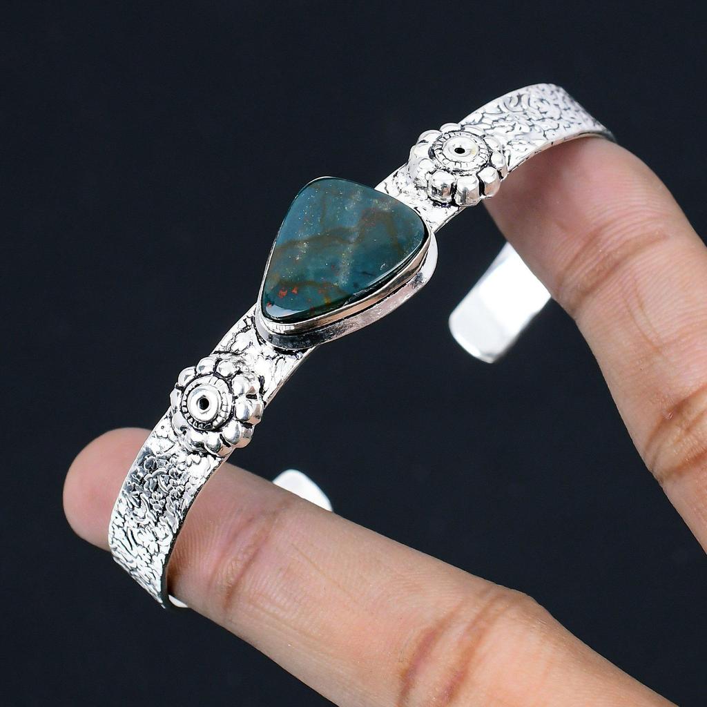 Halloween Sale 925 Silver March Birth Trillion Natural Bloodstone Mother Bangle