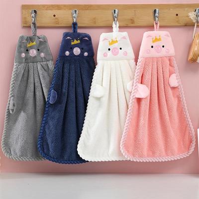 Cartoon Little Pig Coral Fleece Hand Towel - Cute, Absorbent, Ideal for Kids' Hand Wiping In Kitchen