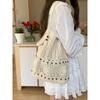 Bolsa de Ombro Tecida Estilo Pastoral Feminina com Franjas Vazadas Grande Capacidade para Férias na Praia Bolsas Tote Boêmia de Axila