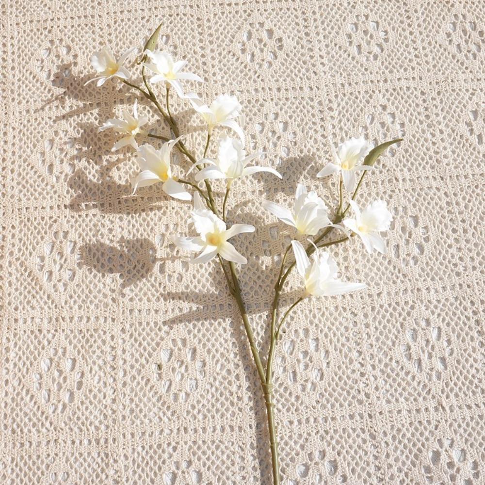 

2 Fork Artificial Dendrobium Branch Realistic Fake Flowers Office Desktop Decoration белый