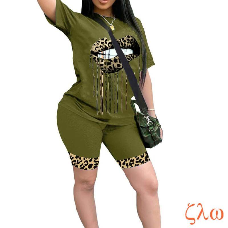 Sexy Lip Printed T Shirts + Shorts 
