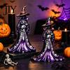 Goth Style Interior Accessories Halloween Witch Figurine, Resin Black Cat Statue with Pumpkin, Retro Sculpture, Gothic Tabletop Ornament for