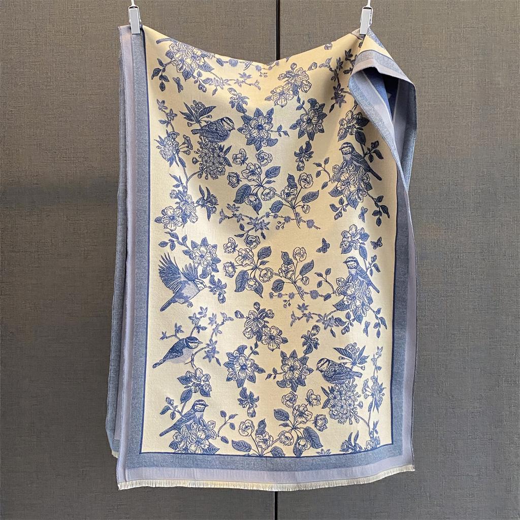 Floral Thickened Warm Scarf Tassel Pashmina Shawl Women‘s Imitation Cashmere Warps Autumn/Winter Coldproof Windproof Blanket