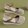 Large size wedge heel women's sandals summer new flat bottom bag head casual hollow buckle middle heel women's sandals