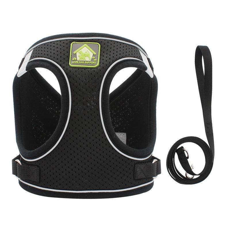 Breathable Mesh Reflective Dog Harness with Matching Traction Rope Adjustable Vest Chest Strap for Small Puppies Teddy Bichon Walking Supplies