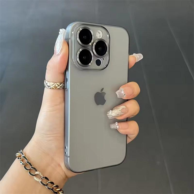 Luxury Matte Ultra Thin Soft TPU Case For iPhone 15 14  13 12 11 Pro Max Transparent Clear Metal Camera Protector Cover