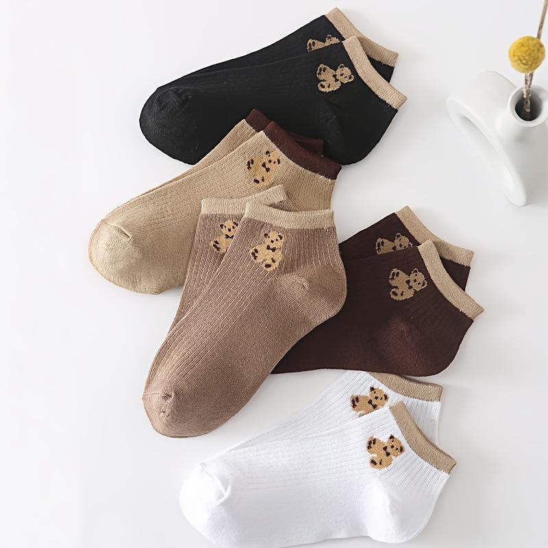 Niedliche Bären Herbst Kurzsocken für Damen, Atmungsaktiv Schweißabsorbierend Japanischer Schulstil, Trendige Vielseitige Low-Cut Bootssocken