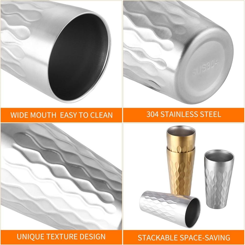 Stainless Steel Double Layer Beer Mugs Wave Pattern Water Cup Reusable Wine Tumbler Coffee Cup for Restaurants Home Outdoor Tool