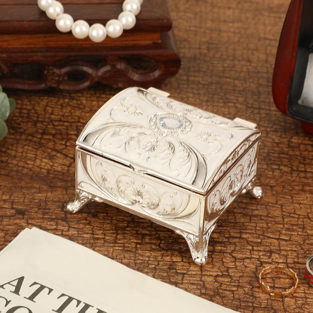 New rectangular jewelry box retro creative diamond-encrusted light luxury jewelry box home niche exquisite design storage box