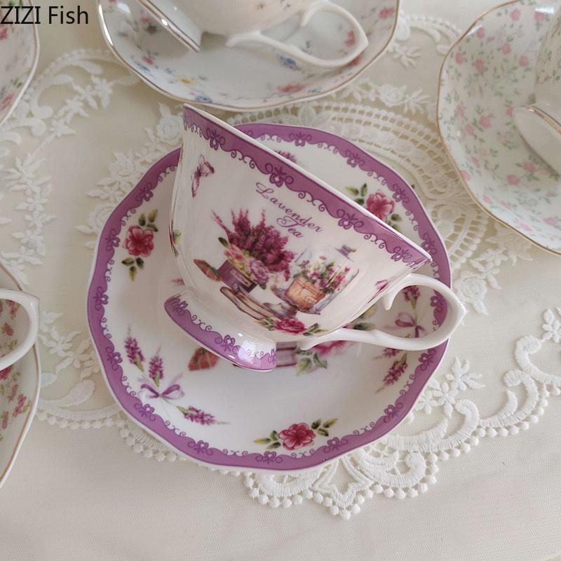 Floral Pattern Ceramic Cup&saucer Dining Table Gold-plated Coffee Mug Milk Tea Cup Afternoon Tea Teacup Fruit Juice Container