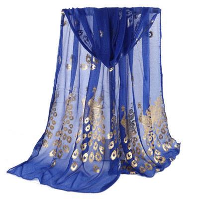 Damen Schal Frauen Dame Mehrfarbiger Pfau Blume Schal Lang Weich Wickel Schal Stola Schal