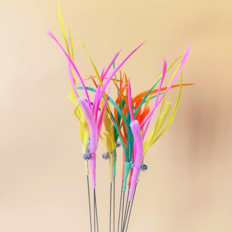 Cat Toys, Dog Tail Grass Long Stick, Cat Teasing Stick, Feather Steel Wire, Flexible, Relaxing and Self-entertaining