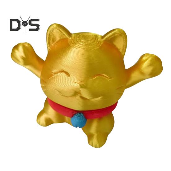 

3D-печатная телескопическая фигурка кошки, мини-фигурка кошки Фортуны, имитация модели животного, игрушка для домашнего офиса, книжной полки, украшения рабочего стола, орнамент золотистый