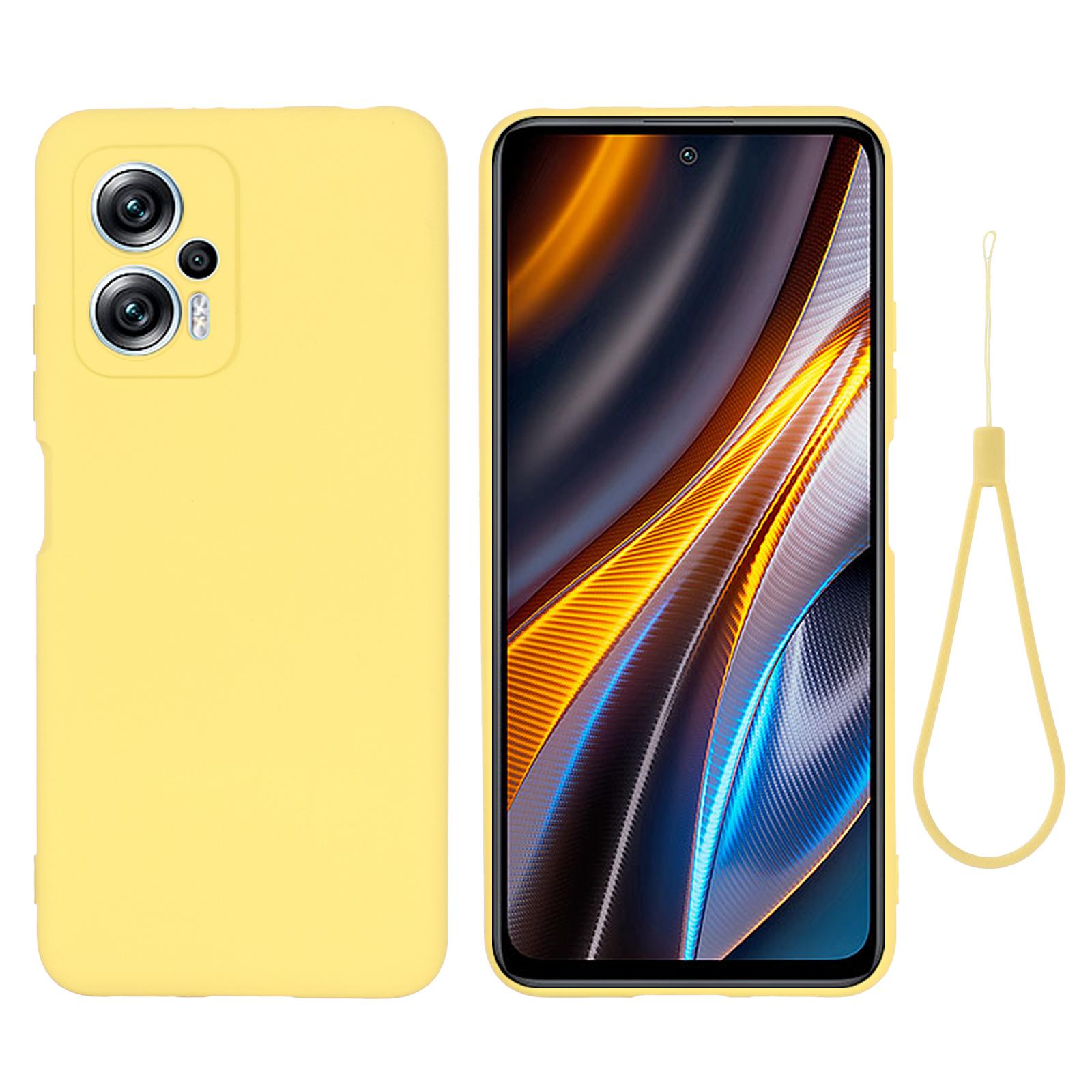 

For Xiaomi Redmi Note 12T Pro 5G Case Liquid Silicone Protective Phone Cover with Strap Yellow