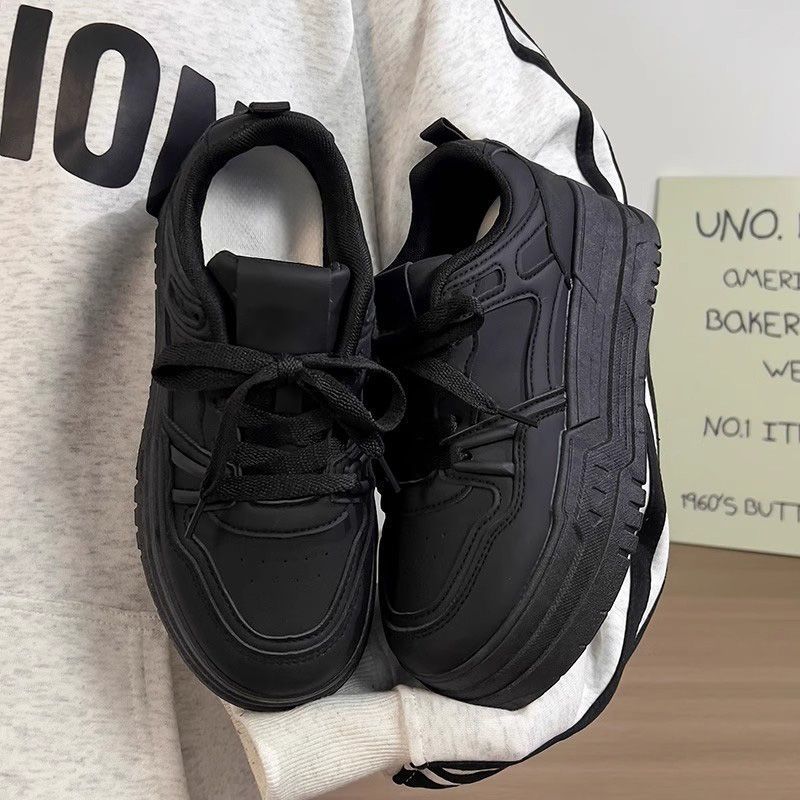 Campus style black thick baseplate shoes women's autumn new niche sports lightweight versatile casual small black shoes women