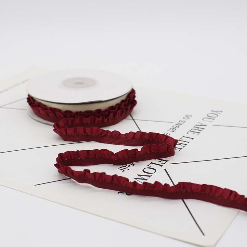 

5 ярдов многоцветное плиссированное эластичное кружево вышивка ткань отделка DIY головной убор одежда аксессуар для домашнего декора 1 см шириной винный