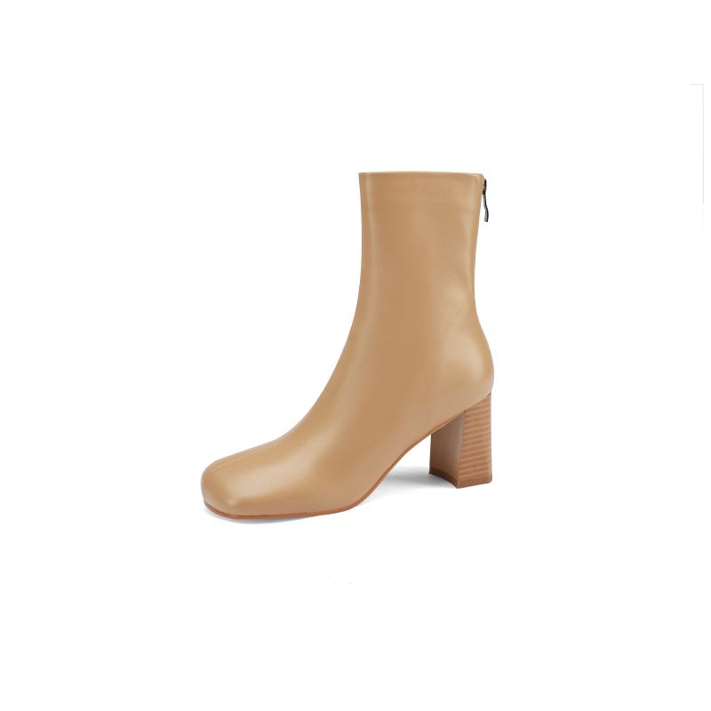 

Krazing Pot Овчина Осенне-зимняя обувь Толстые высокие каблуки Современные ботинки с квадратным носком Теплые ботинки на молнии 40 абрикосовый