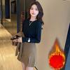Women's Fleece Lined Base Layer Top for Autumn and Winter Long Sleeve T-Shirt Crew Neck Solid Color Elegant Versatile Slim Fit Warm Inner Wear