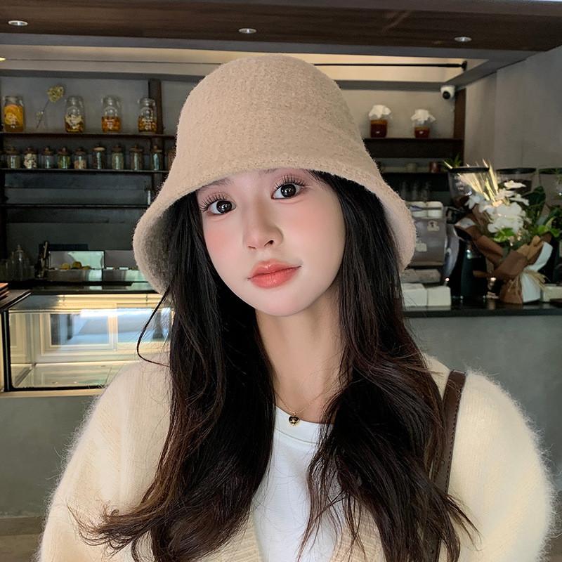 Solid Color Bucket Hat For Women Winter Korean Style Warm Sun Protection Cap For Casual Fashion